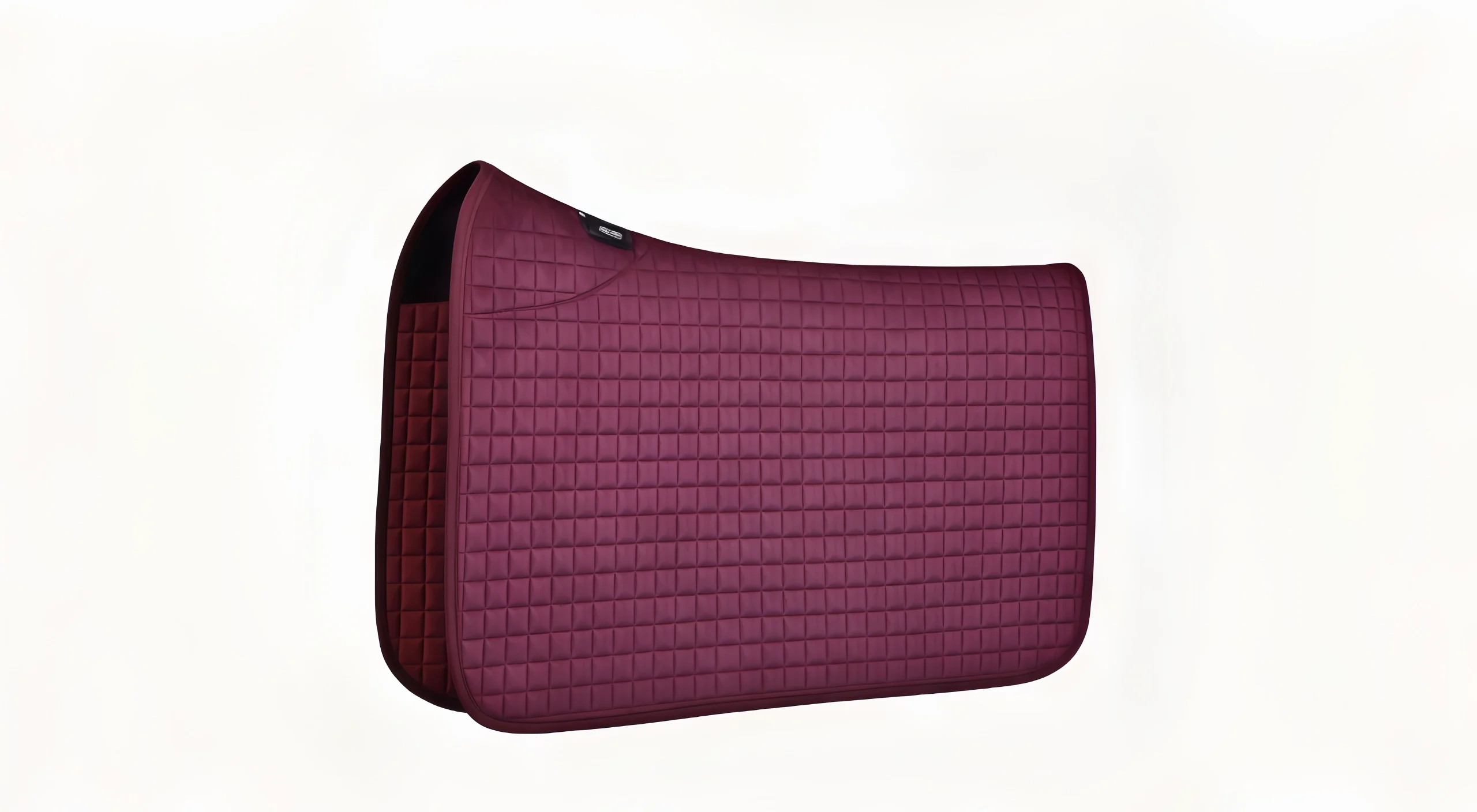 Burgundy horse saddle pad with a textured quilted design on a white background