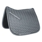 Gray horse saddle pad with a quilted design and adjustable straps