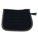 Navy blue horse saddle pad with quilted design and decorative trim